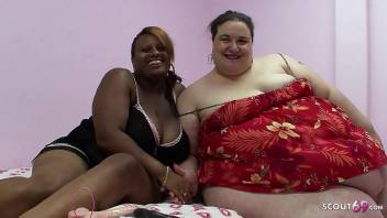 Extremely fat black and white women at rare Lesbian Sex